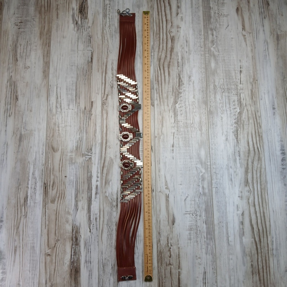 Free People Brown Leather Multi Strand Western Boho Waist Belt Silver Medallion - Picture 7 of 7